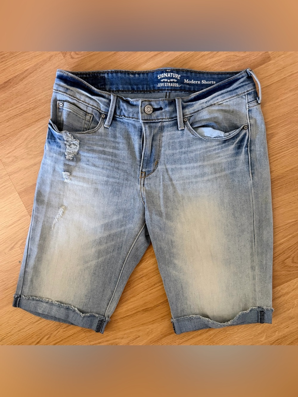 Signature by Levi Strauss Light Blue Distressed Denim Shorts